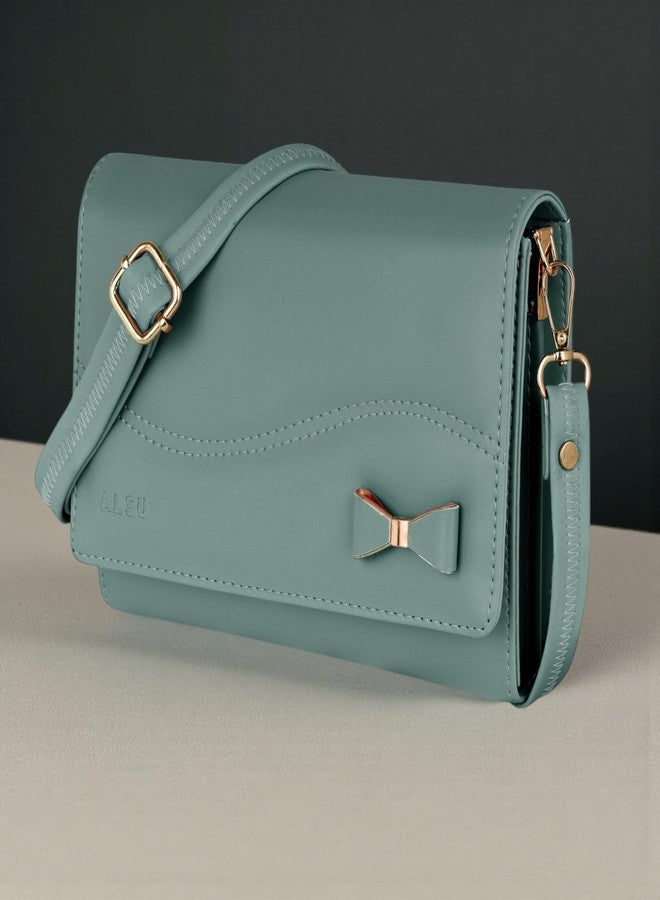ALSU Women's Sling Bag | Cross body bag| Side bag| Credit car slots| zipper pockets| detachable straps| adjustable straps| daily use| phone pockets (shd-010blugrn) - Image 3